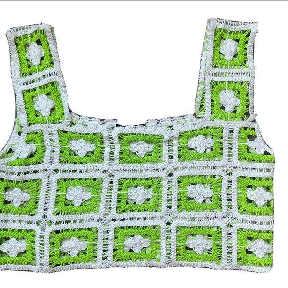 Julia by Love J Crochet Tank Crop Top Green & White - Picture 12 of 12